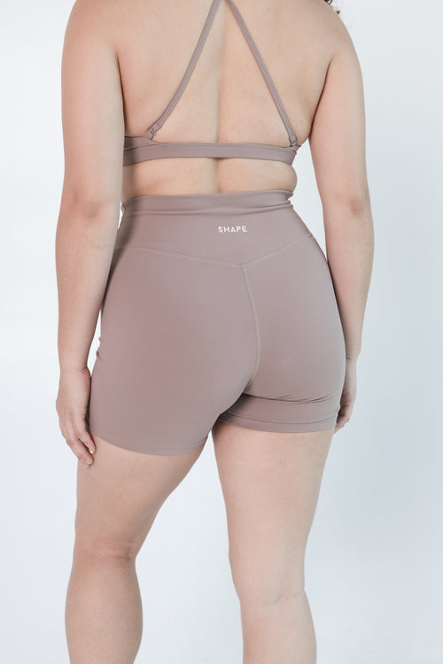 FitLuxe Crossover Shorts - Taupe