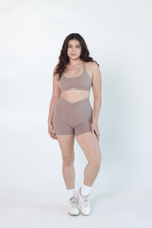 FitLuxe Crossover Shorts - Taupe